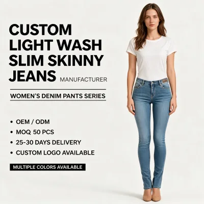 Wholesale New Fashion Comfortable Women's Pencil Jeans Breathable Soft High Waist Denim Pants Casual Style Solid Color Stretch
