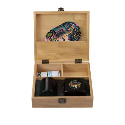 JIJU Big Size Bamboo Wood Stash Box Smell Proof Rolling Tray Herb Grinder Smoking Kit Set