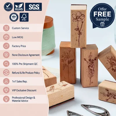 Vintage Botanical Wooden Stamps Rubber Mounted Floral Clover Nature Set for Scrapbooking Journaling Card Making DIY Crafts