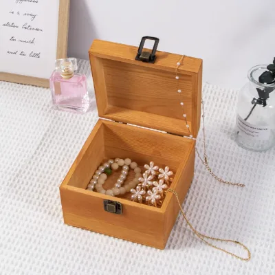 Square Trinket Wooden Gift Storage Box Unpainted Jewelry Box Handcrafted Wooden Jewelry Box