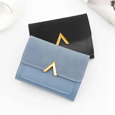 Korean Style Women's Mini Card Case New Three-Fold Short Wallet with Open Closure and Polyester Lining