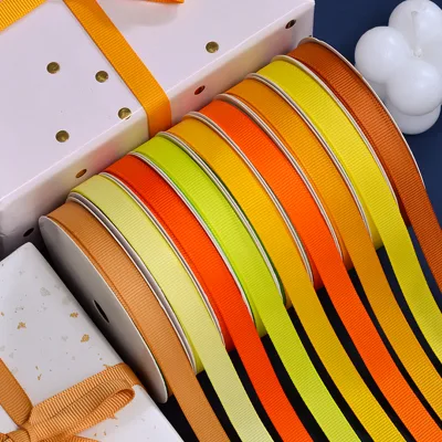Wholesale solid custom 6mm yellow polyester grosgrain ribbon grosgrain printed logo for gift wrap
