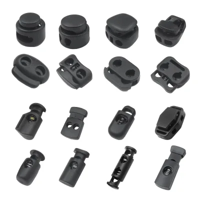 Custom Plastic Stoppers Black Rope Buckle Garment Accessories Custom Metal Spring Plastic Cord Lock for Sportswear