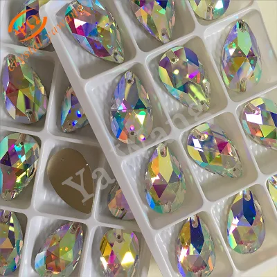 Fancy Water Drop Sew on Rhinestone Crystal AB Sew on Stone for Dance Clothing 17x28mm