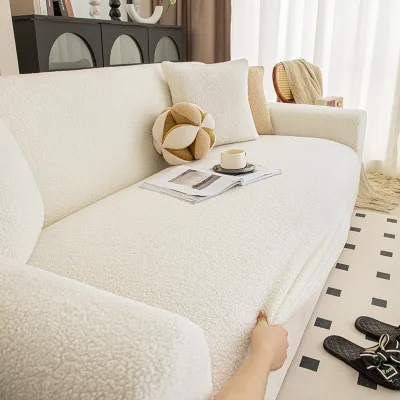 New Style Teddy Fleece Solid Color Thickened Stretchy Anti-scratch Dustproof High-end Lazy Person's Sofa Cover