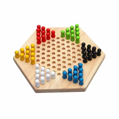 Traditional Hexagon Wooden Chinese Checkers Family Game Set