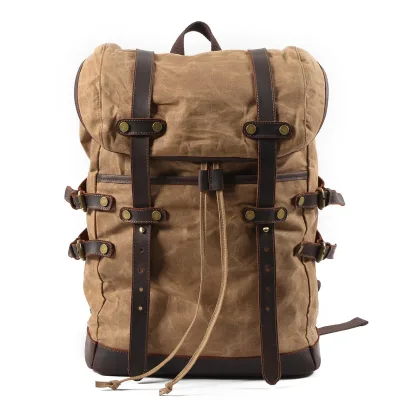Custom Logo Retro Vintage Outdoor Backpack Fashionable CWaxed Canvas Leather Travel Bag Popular for its Stylish Design
