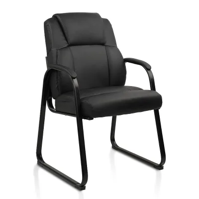 Leather Guest Chair with Padded Arm Rest for Reception Meeting Conference and Waiting Room Side Office Home Black with Sled Base