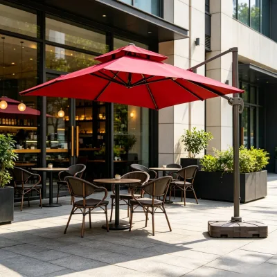 Aluminum Frame Patio Outdoor Parasol Umbrella with LED Lighting Waterproof Strong Umbrella for Garden Use Bases for Outdoor