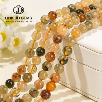 Semi Precious Gemstone Bead Natural Mixed Rutilated Quartz Hair Crystal Stone Loose Spacer Beads for Jewelry Making Bracelet