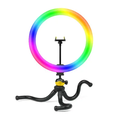 Flexible Tripod Stand With LED Selfie Ring Light , 4 Color Modes 12-Level brightness
