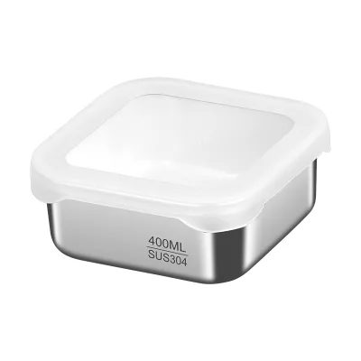 Modern 400ml Square Stainless Steel 304 316 Snack Silicone Lids Freezer Microwave Safe Leak-Proof Stackable Good Food Storage