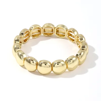 High Quality 14k Gold Plated Non Tarnish Waterproof 14mm Metal Bubble Tile Beads Bracelets Bangles