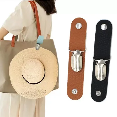 Travel Hat Clip, PU Leather Hat Clips for Travel, Duckbill Hat Clip, Leather Hat Clip Hook, PU Hanging Snap Fixing Band