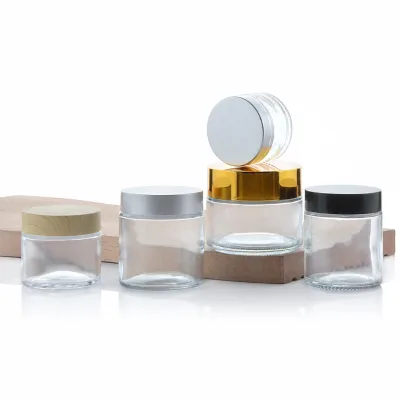 5ml 10ml 30ml 50ml 100ml Empty Clear Glass Cream Jar Black White Gold Silver Matte Wood Cap Inner Seal Cosmetic Wholesale
