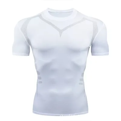 Mens Quick-Dry Fitness Short-Sleeve Tight-Fit Crew-Neck Solid Blank T-Shirt Sports Running Compression Shirts