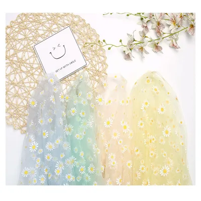 Small Daisy Mesh Fabric Small Floral Yarn Daisy Lace Handmade DIY Fabric for Stage Performance