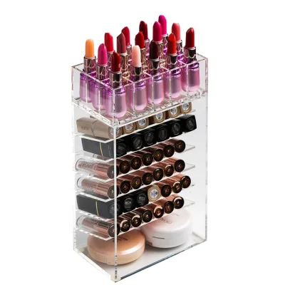 Acrylic Lipstick Tower Holder, Makeup Cosmetic Lipsticks Organizer, Spinning Lipgloss Storage Display Stand Holder