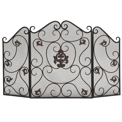Manufacturers Wholesale Vintage  Indoor Metal Mesh Classic Fireplace Screen with 3 Panel Child Guard Standing Fire Place Screen