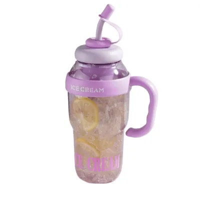1300ml Plastic Water Bottle with Big Handle Transparent Party Cup for Girls Gift Cute Straw Large Capacity Plastic Milk Tea Cup