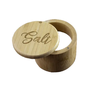 Eco-friendly Bamboo Salt Pepper Bowl Spice Container Wooden Salt and Pepper Box with Lid