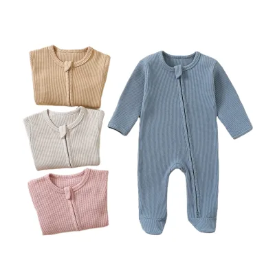 Boders Unisex Newborn Spring Footed Onesie with Wrapped Hands Feet 95% Cotton 5% Spandex Zipper Closure for Infants & Toddlers
