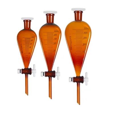 Ex-Lab Graduate Amber Brown Glass Pear-shaped Separatory Funnel with PTFE and Scale 60/125/250/500/1000ml