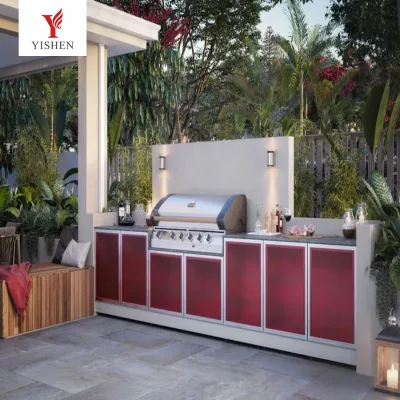 Modern Modular Stainless Steel Electric/Gas Outdoor BBQ Grill Kitchen Cabinet Faucet Dining Ready Waterproof Trolley Integral