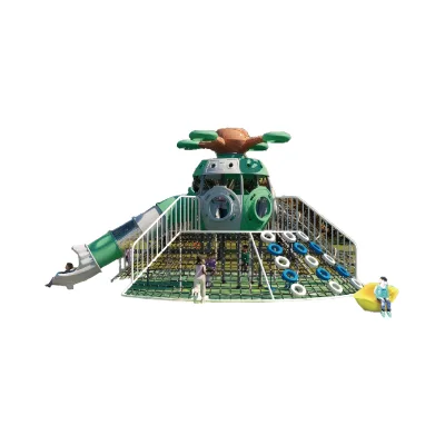 Helicopter Themed Outdoor Combined Playground with Transparent Tube Slide Net Climbing Tire Wall Commercial Kids Play Equipment