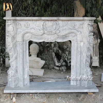 Custom Hand Carved Villa Decor Luxury Carrara Marble Fireplace