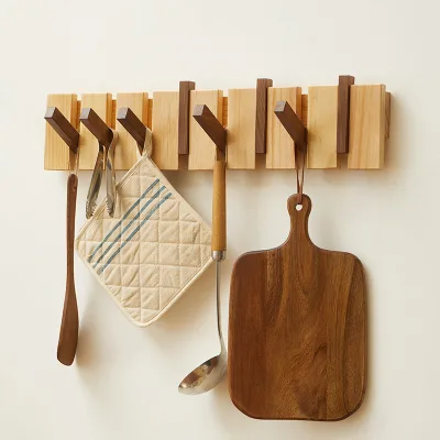 Wooden Wall Mounted Coat Rack Walnut Beech Modern Hat Coat Rack 4 6 8 10 Hooks Creative Clothing Hook