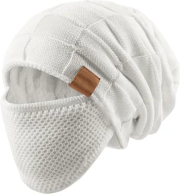 Casual Winter Warm Fleece Lined Beanie with Mask Style Head Hat for Men Women Customizable Logo Camouflage Pattern for Travel