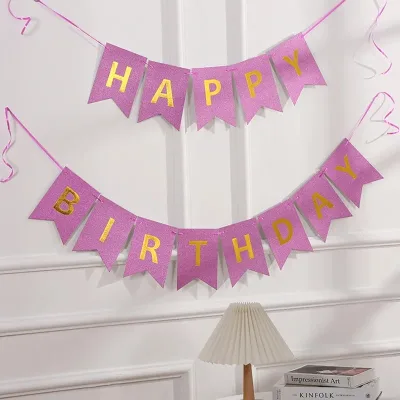 Happy Birthday Streamers Hot Stamping Dovetail Pull Flag Living Room Garden Mall Cafe Children Birthday Party Decoration Banners