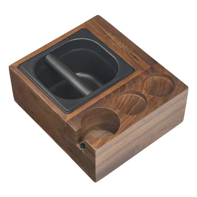 Economical Custom Design Environmental Walnut Tamper Station Knock Box Portafilter Tamper Holder