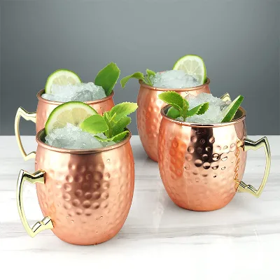 Custom Coffee Hammer Moscow Mule Copper Mugs Set of 4 20 Ounces With Handle