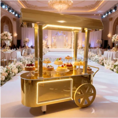 Factory Sale Wedding Party Event Decoration Cake Dessert Display Stand Vintage Golden Candy Cart