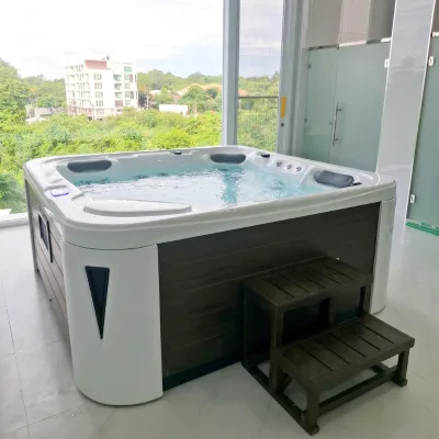 Best Square Whirlpool 4-Person Two Lounge Acrylic Eco-Friendly Freestanding Outdoor Spa Ozone Hydrotherapy Pop-up TV Rectangular
