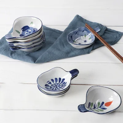 Japanese Design Restaurant Tableware Serving Dishes Plate Dipping Bowl Ceramic Seasoning Soy Sauce Dish