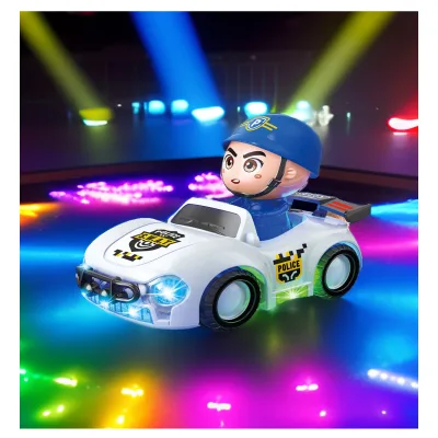 KK  High Quality Electric Universal Rotation Police Toy Vehicle,Battery Operated Police Car with Flashing Light Music and Spray