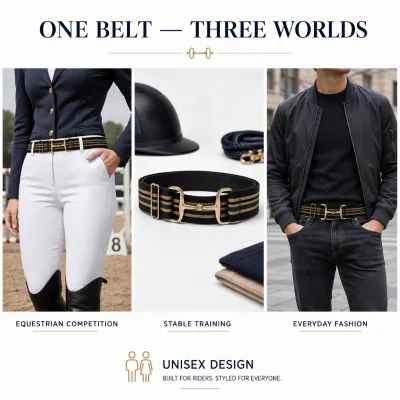 OEM Free Engraving 4cm Wide Elastic Equestrian Riding Belt with Rhinestone Snaffle Bit Buckle for Stable Event