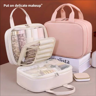 Women Eco-Friendly Cosmetic Bag Large Capacity Zipper Portable Makeup Organizer Luxury Partition Storage Bag Travel Drawstring