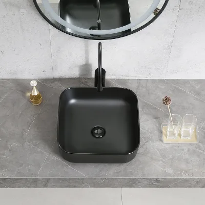 Custom-installed Countertop Wash Basin Made of High-quality Ceramic Material with a Stylish Matte Black Surface