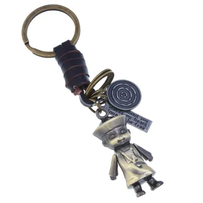 Custom Leather Keyring Key Holder Retro Promotion Real Leather Keychain Alloy Zombie Suspension Pendants Leather Key Chain gift