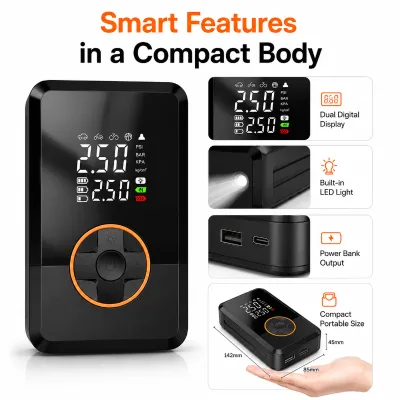New Design Multifunctional Power Bank LED Light 150PSI Portable Tire Inflator Pump for Outdoor Travel and Camping