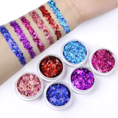 Bulk Mix Holographic Laser PET Non-Toxic 12 Colors Cosmetic Chunky Body Glitter 10ml/jar for Body Face Makeup Decoration