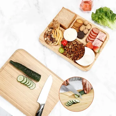 Modern Bamboo Wood Charcuterie Serving Board with Clear Locking Lid Portable Lacquer Technics Standing Type for Kitchen Use