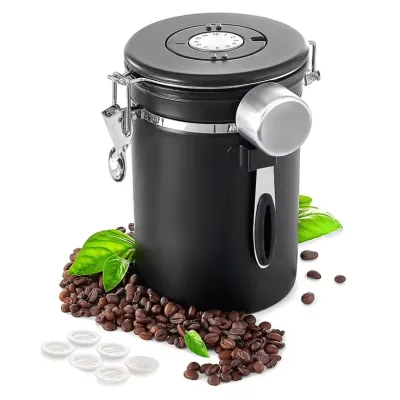 Coffee Canister Airtight 16OZ Coffee Container Stainless Steel Coffee Bean Storage Container with Scoop for Beans Black