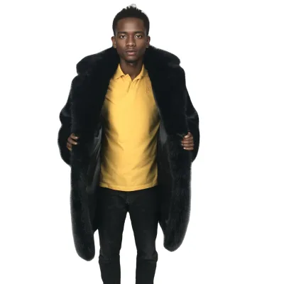 Custom Streetwear Thick Winter Men Men Fashion Black Faux Fur Coat  Shear Lining Plus Size Faux Fur Long Coat for Man