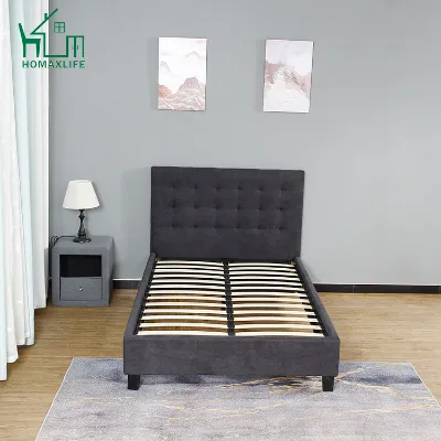 Bedroom Furniture Gas Lift Storage Double Bed Modern Style Wood Headboard Fabric Upholstered Bed Frame