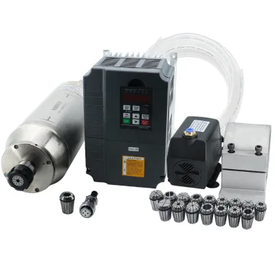 HLTNC 5.5kW Water Cooled Spindle Motor Kit 125mm 380V ER25 for Stone & Marble Carving with 7.5kW High-Power VFD Inverter